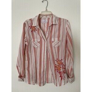 Panhandle Slim Western Shirt Women Size S Pink Plaid Embroidered Rose Pockets